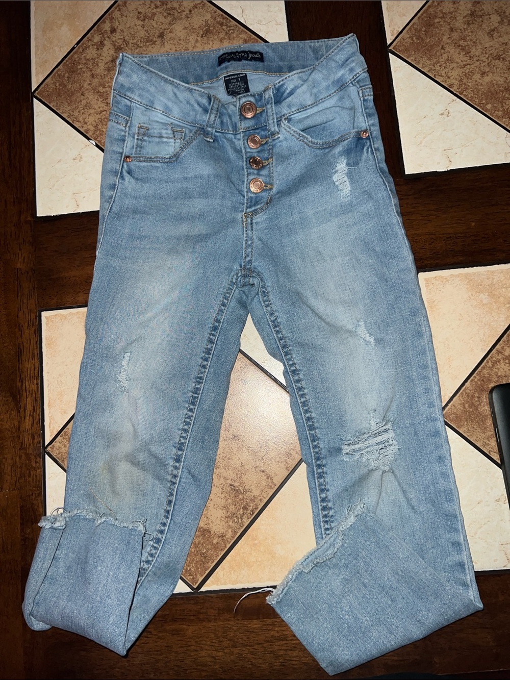 Imperial Star Light Wash Distressed Roll-Up Jeans